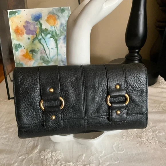 WILSONS LEATHER Wallet Clutch Organizer Removable Checkbook Black - Picture 1 of 5